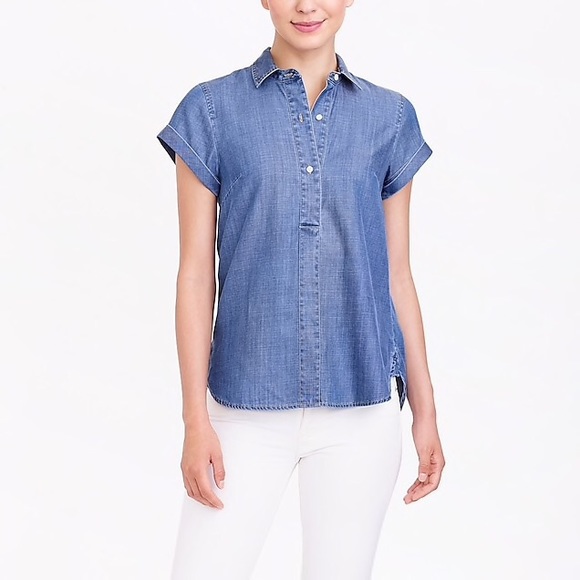 J. Crew Factory Tops - J.Crew Chambray Short Sleeve Popover Shirt Blue